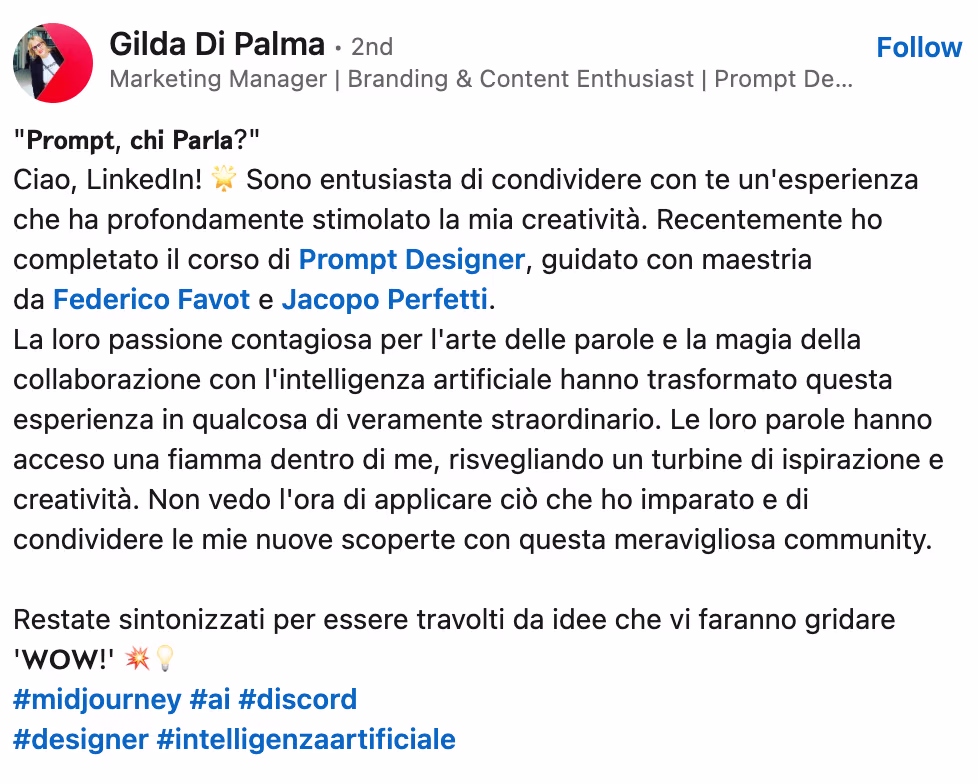 Feedback 190 di uno studente del corso Prompt, Chi Parla?