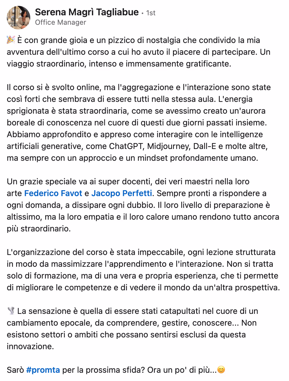 Feedback 191 di uno studente del corso Prompt, Chi Parla?