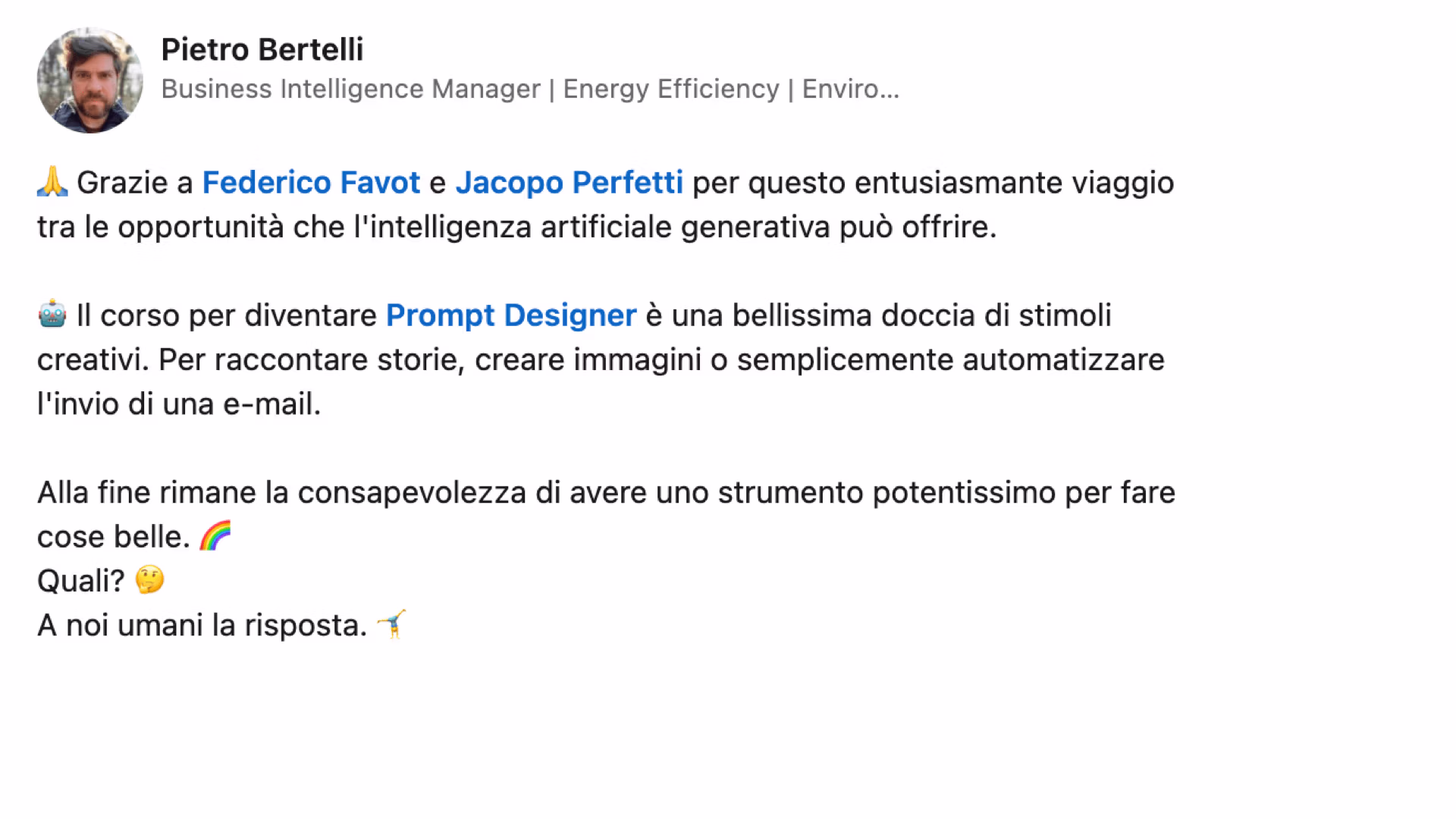 Feedback 156 di uno studente del corso Prompt, Chi Parla?
