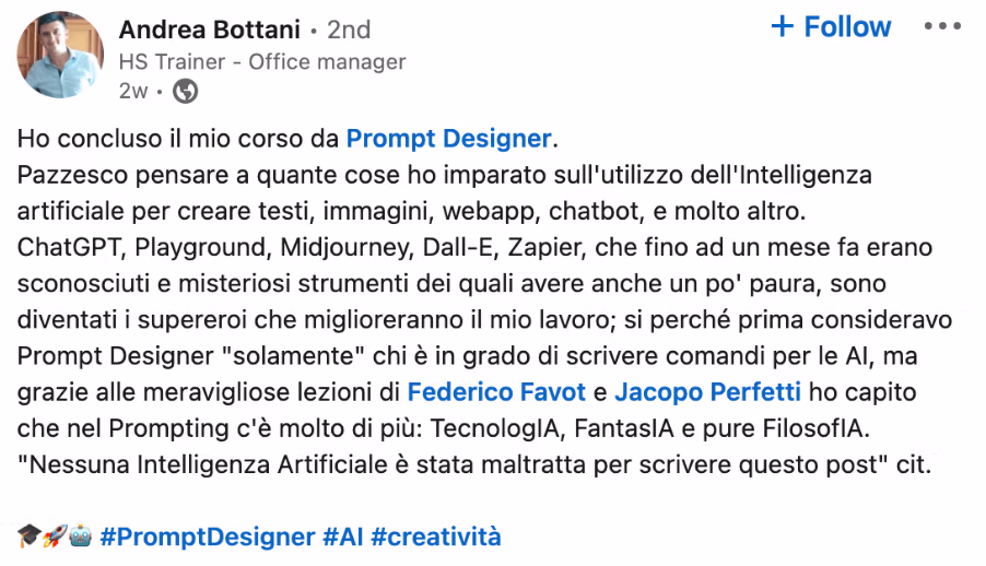 Feedback 197 di uno studente del corso Prompt, Chi Parla?