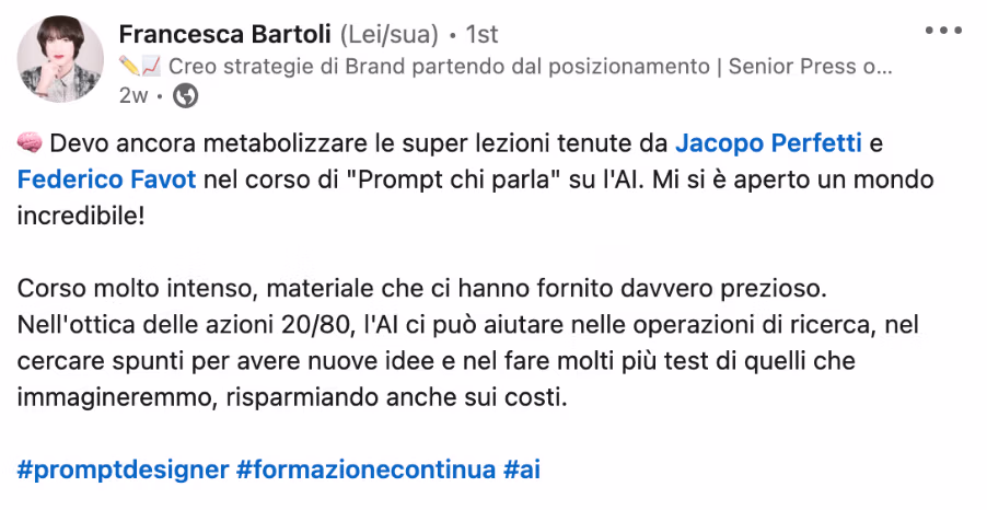 Feedback 198 di uno studente del corso Prompt, Chi Parla?