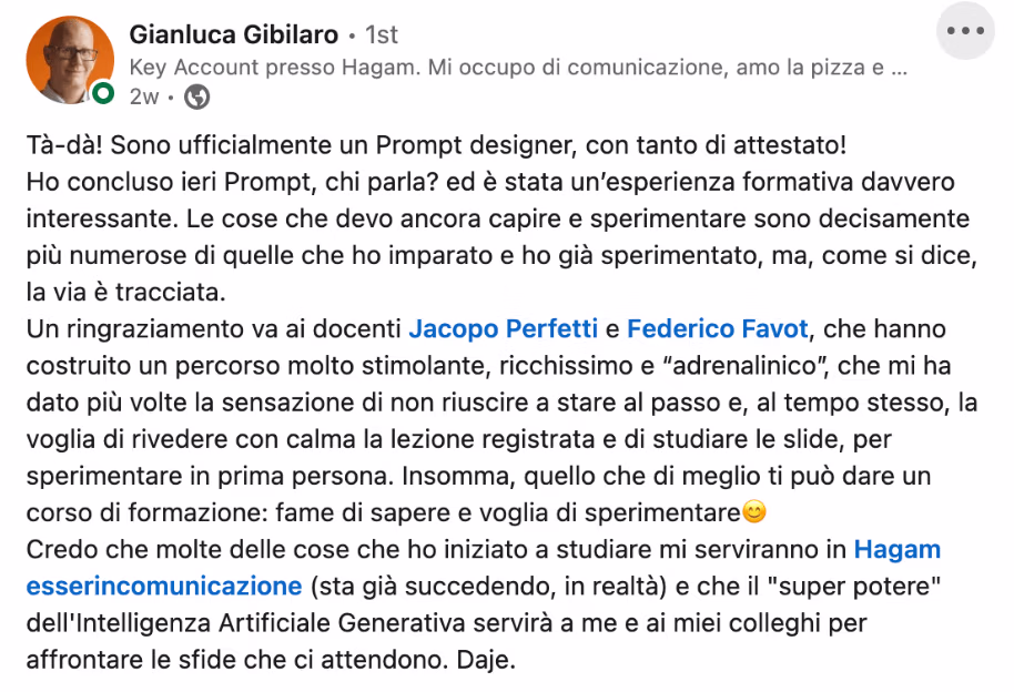 Feedback 199 di uno studente del corso Prompt, Chi Parla?