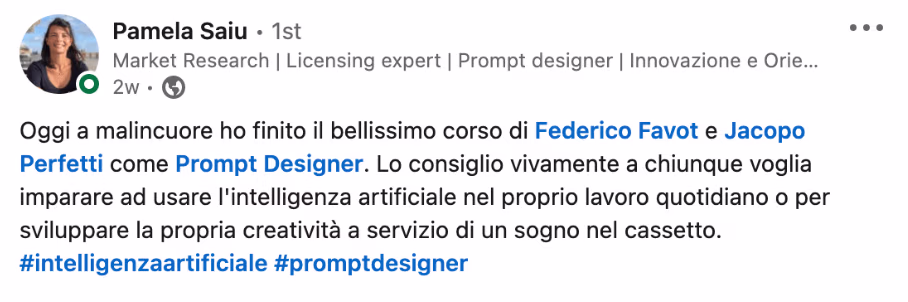 Feedback 200 di uno studente del corso Prompt, Chi Parla?
