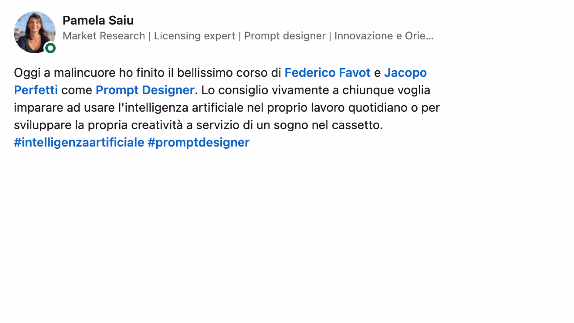 Feedback 157 di uno studente del corso Prompt, Chi Parla?