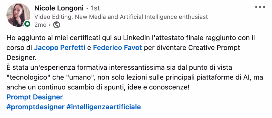 Feedback 203 di uno studente del corso Prompt, Chi Parla?