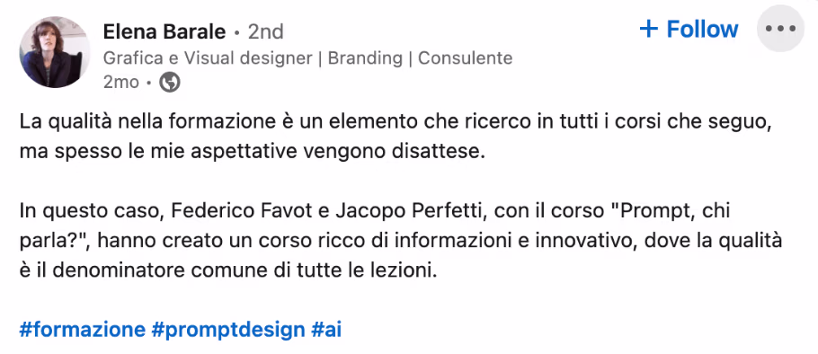 Feedback 204 di uno studente del corso Prompt, Chi Parla?