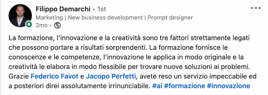 Feedback 206 di uno studente del corso Prompt, Chi Parla?