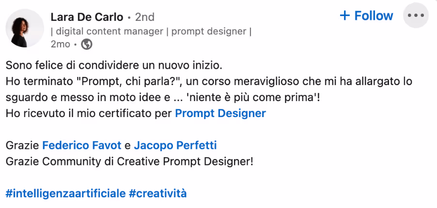 Feedback 208 di uno studente del corso Prompt, Chi Parla?