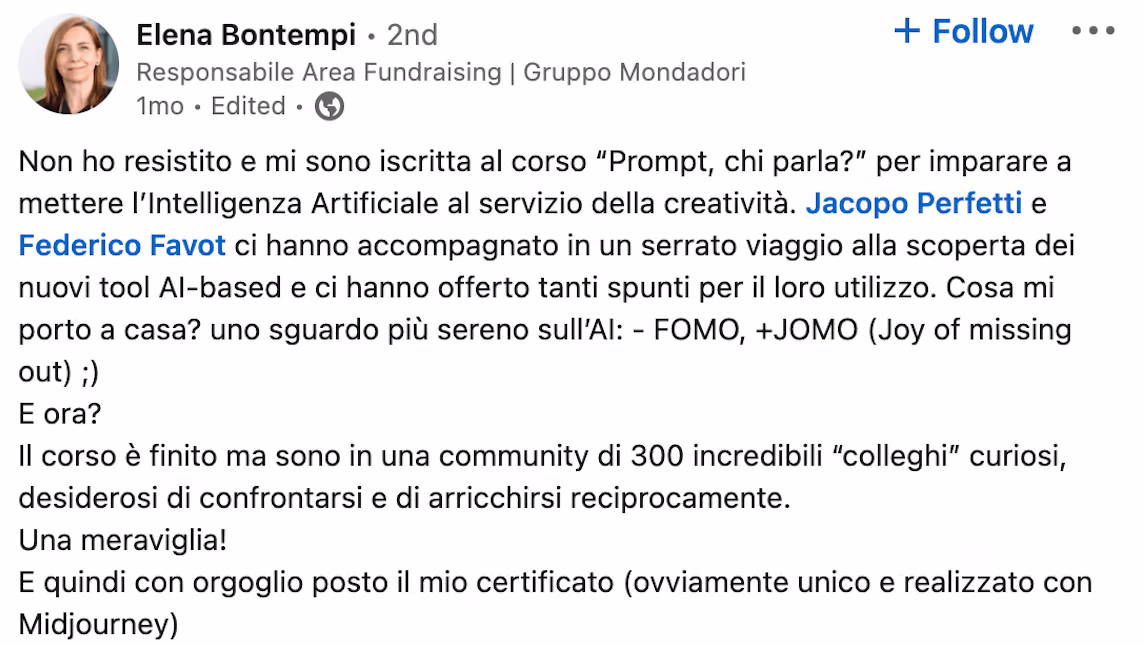 Feedback 212 di uno studente del corso Prompt, Chi Parla?