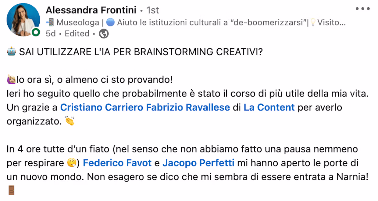 Feedback 214 di uno studente del corso Prompt, Chi Parla?
