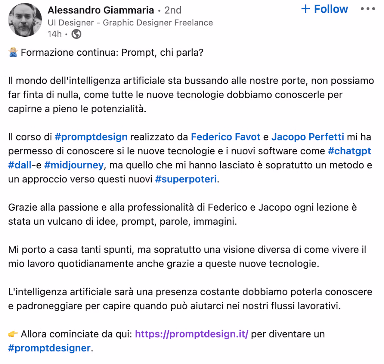 Feedback 215 di uno studente del corso Prompt, Chi Parla?