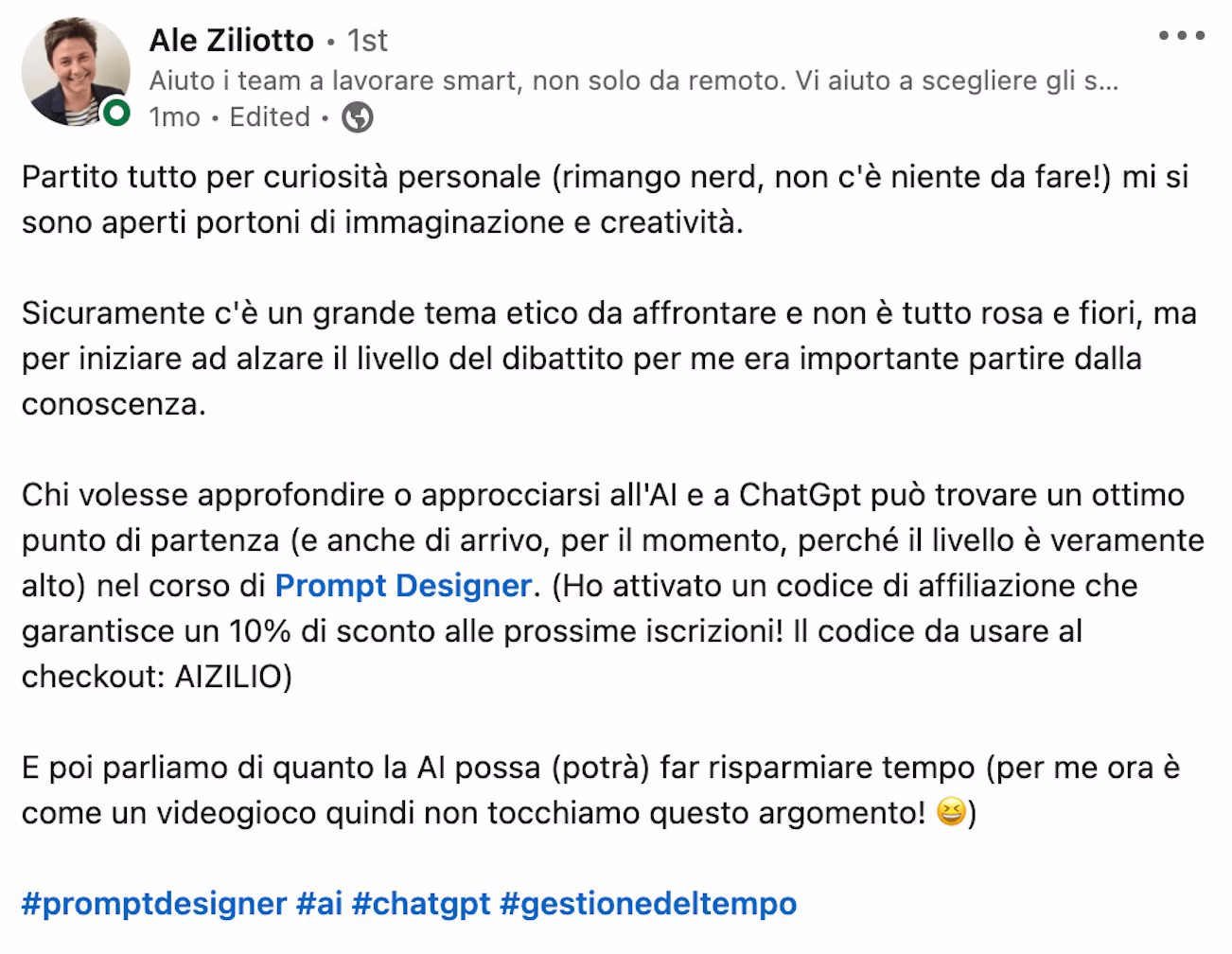 Feedback 216 di uno studente del corso Prompt, Chi Parla?