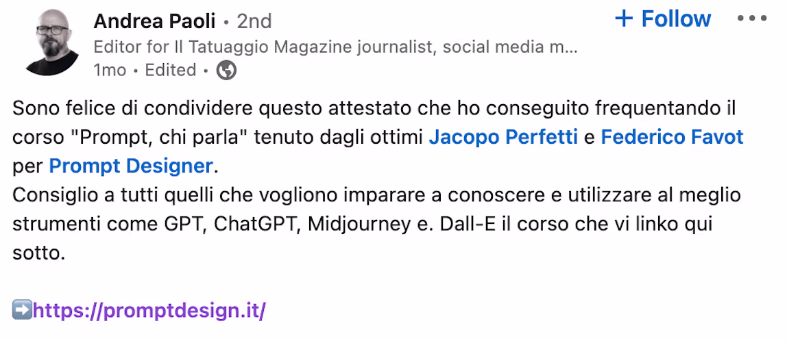 Feedback 218 di uno studente del corso Prompt, Chi Parla?