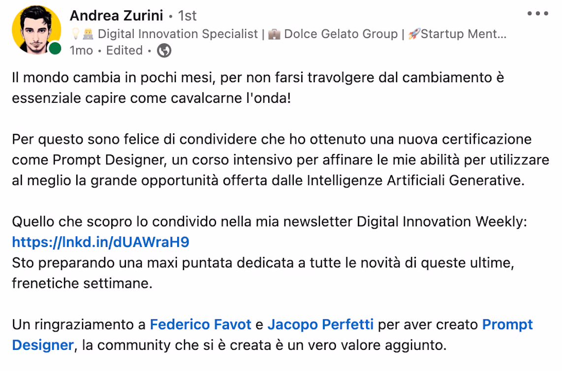 Feedback 219 di uno studente del corso Prompt, Chi Parla?