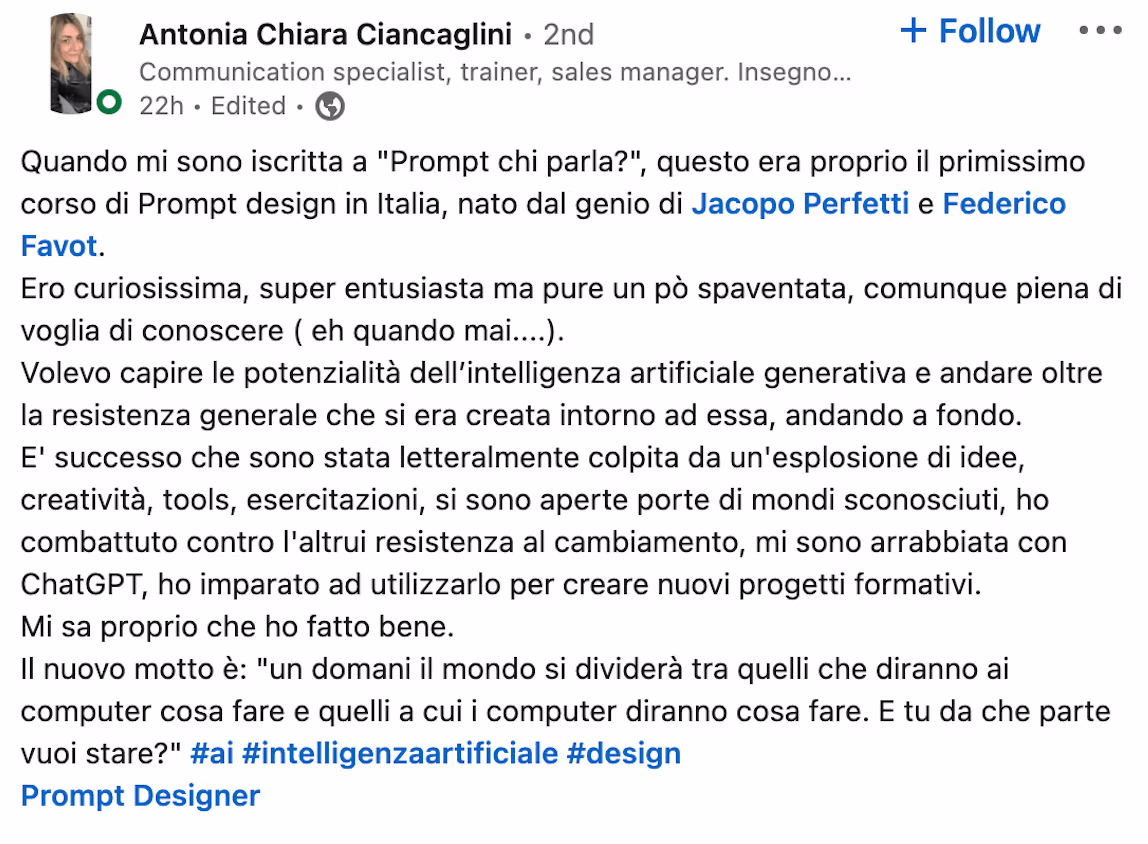 Feedback 220 di uno studente del corso Prompt, Chi Parla?