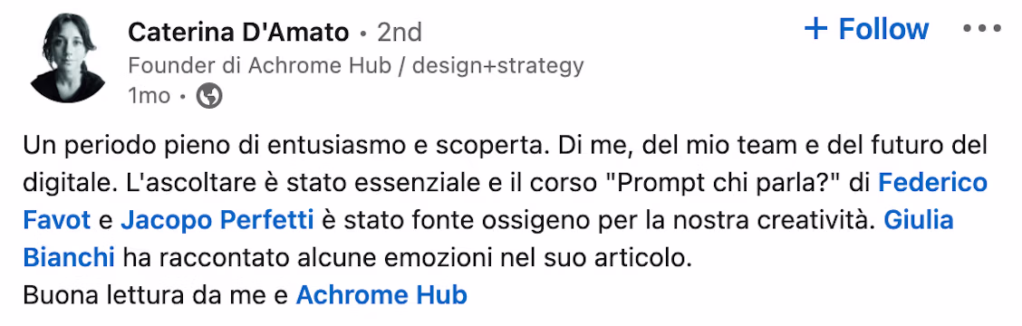 Feedback 222 di uno studente del corso Prompt, Chi Parla?