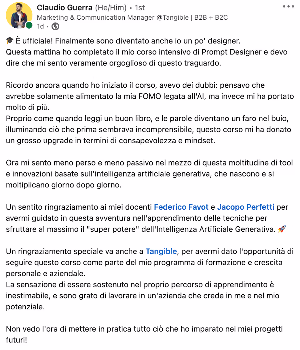 Feedback 223 di uno studente del corso Prompt, Chi Parla?