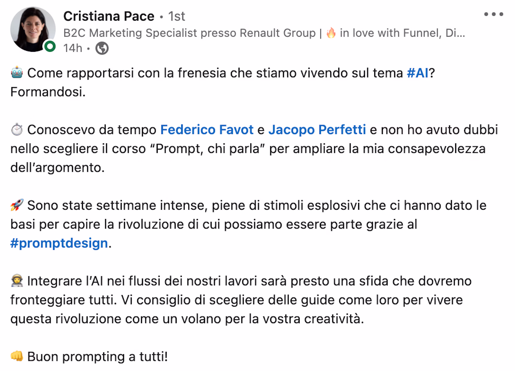 Feedback 224 di uno studente del corso Prompt, Chi Parla?