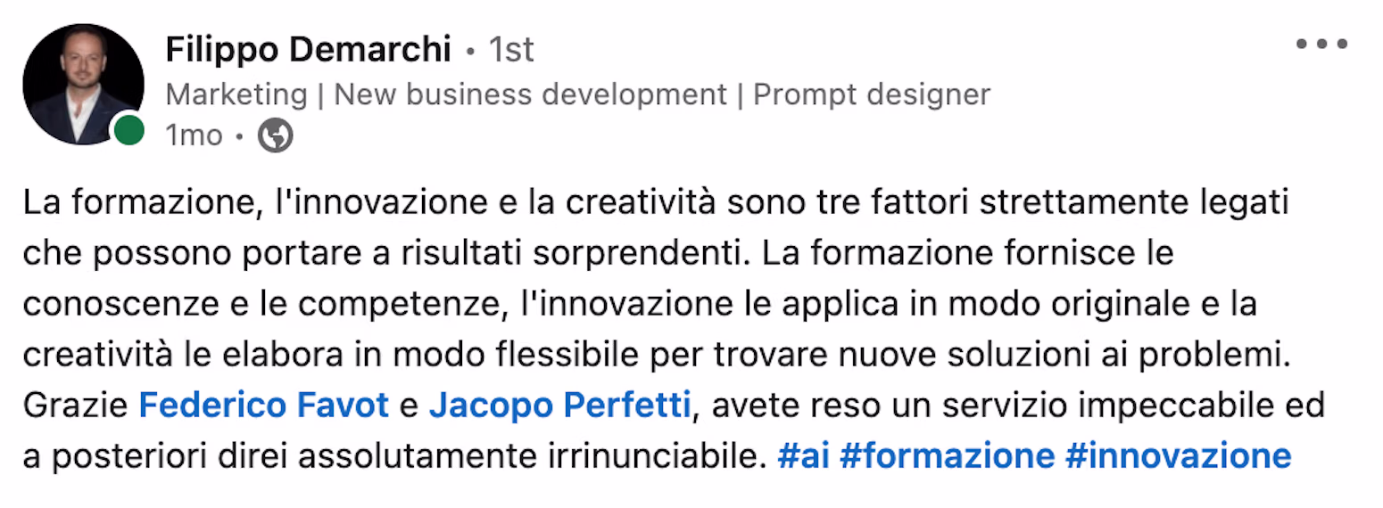 Feedback 228 di uno studente del corso Prompt, Chi Parla?