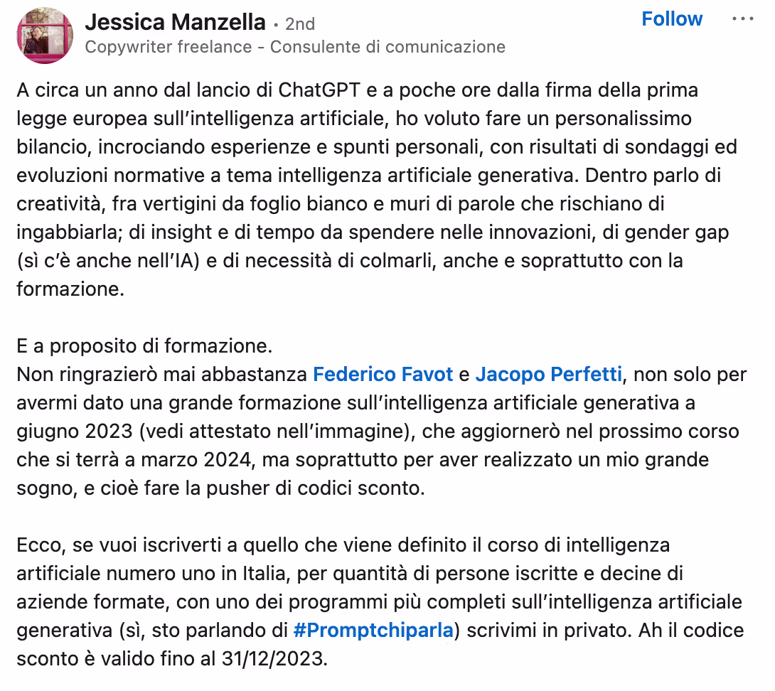 Feedback 143 di uno studente del corso Prompt, Chi Parla?