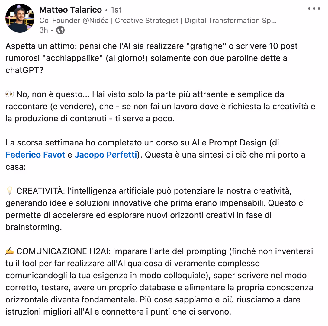 Feedback 148 di uno studente del corso Prompt, Chi Parla?