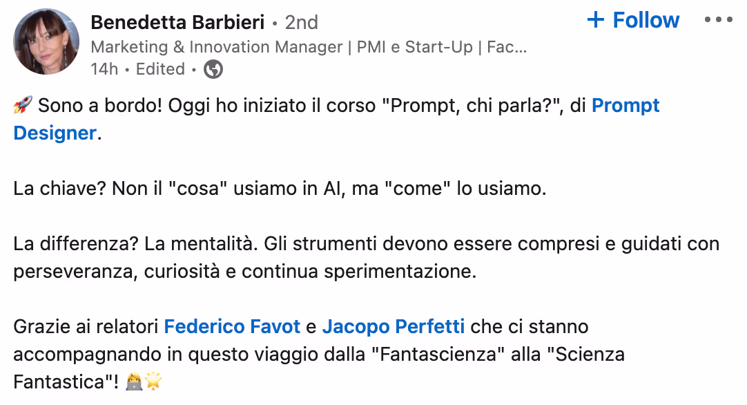 Feedback 142 di uno studente del corso Prompt, Chi Parla?