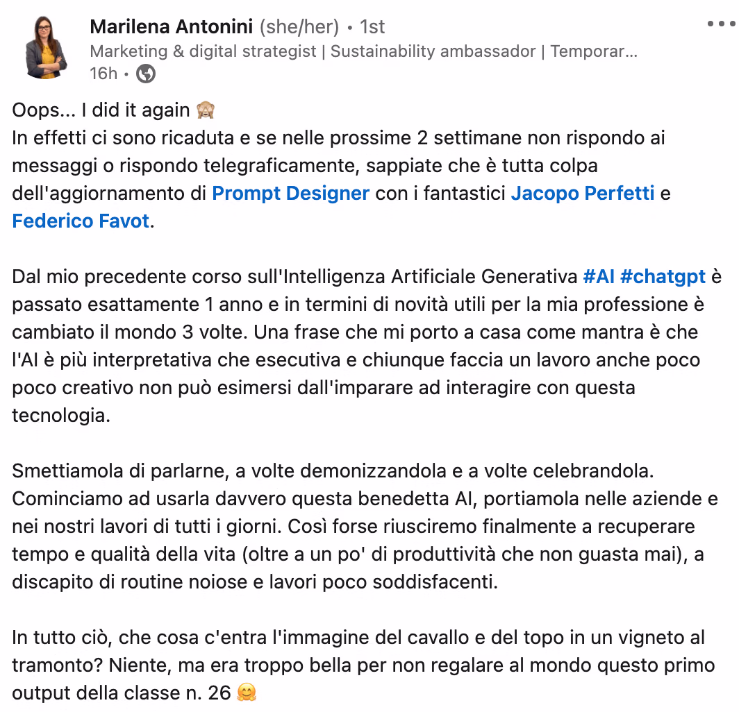 Feedback 141 di uno studente del corso Prompt, Chi Parla?