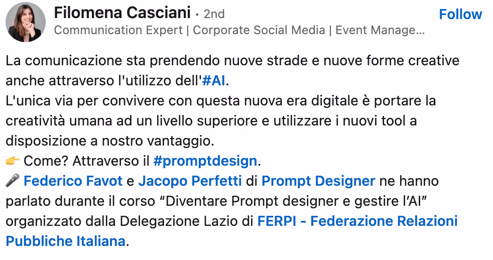 Feedback 161 di uno studente del corso Prompt, Chi Parla?