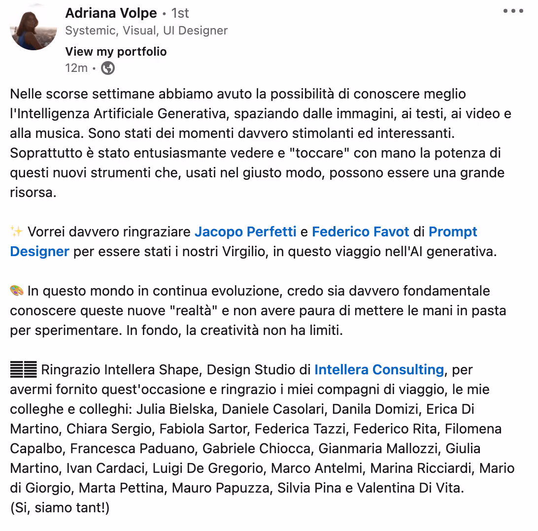 Feedback 140 di uno studente del corso Prompt, Chi Parla?
