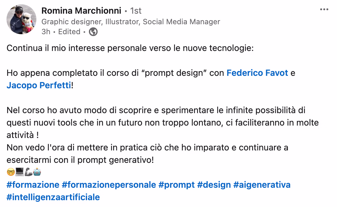 Feedback 135 di uno studente del corso Prompt, Chi Parla?