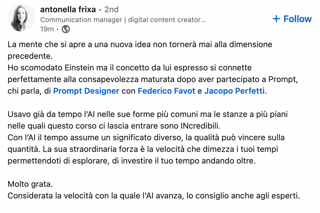 Feedback 133 di uno studente del corso Prompt, Chi Parla?