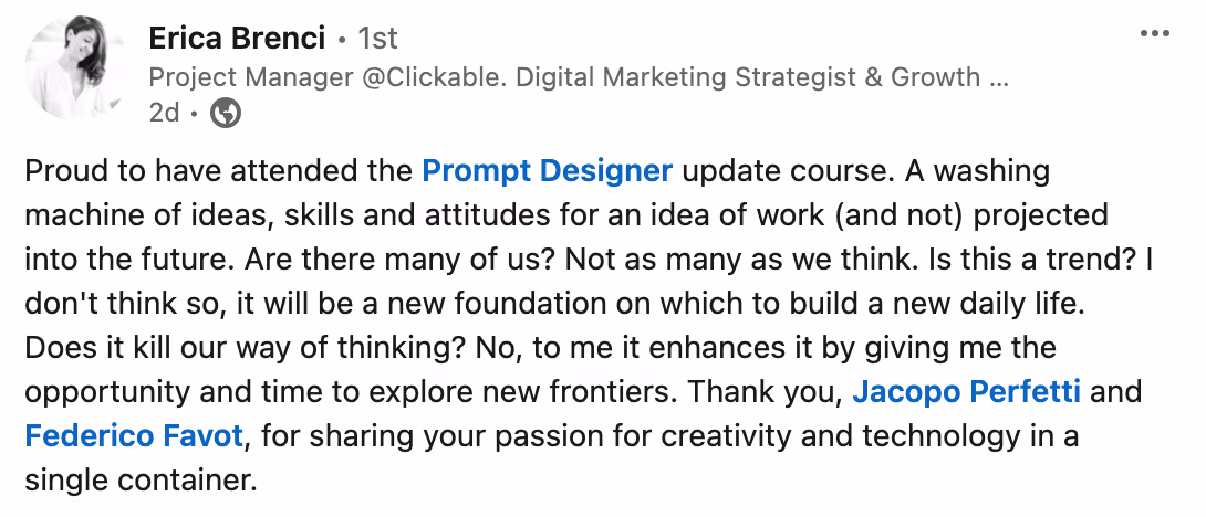 Feedback 132 di uno studente del corso Prompt, Chi Parla?